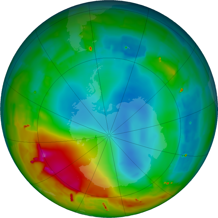 Antarctic ozone map for 20 July 2011
